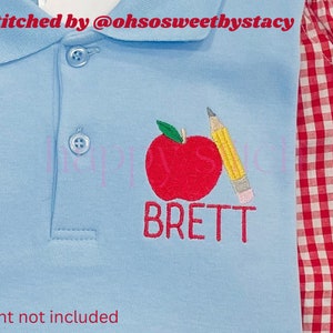 Apple with pencil mini embroidery design, back to school, polo machine embroidery design