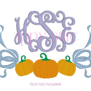 pumpkins with side bows swag frame embroidery design, fall pumpkins monogram frame embroidery design, instant download, digital file
