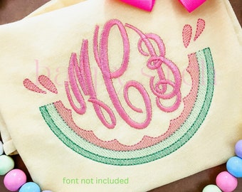 Watermelon rind sketch embroidery design, monogram frame, instant download