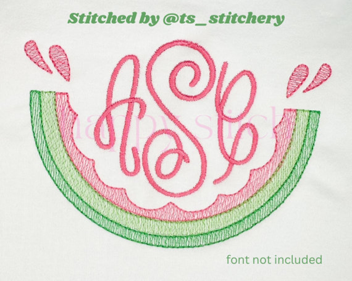 Watermelon Rind Sketch Embroidery Design, Monogram Frame, Instant ...