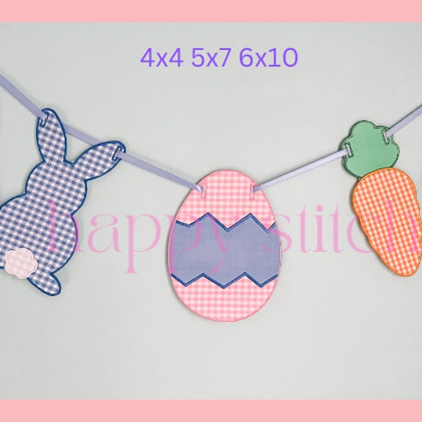 Oster Banner ITH Stickdatei In the hoop, Hase, Ei, Karotte, Mantle, Wimpelkette, Ostern Stickmuster, sofort download