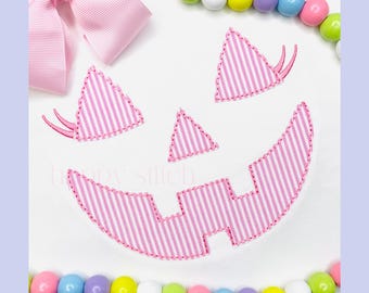 Jack-o-lantern face bean stitch applique embroidery design, Halloween embroidery design, instant download