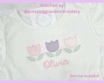 Retro tulip zig zag applique embroidery design, instant download