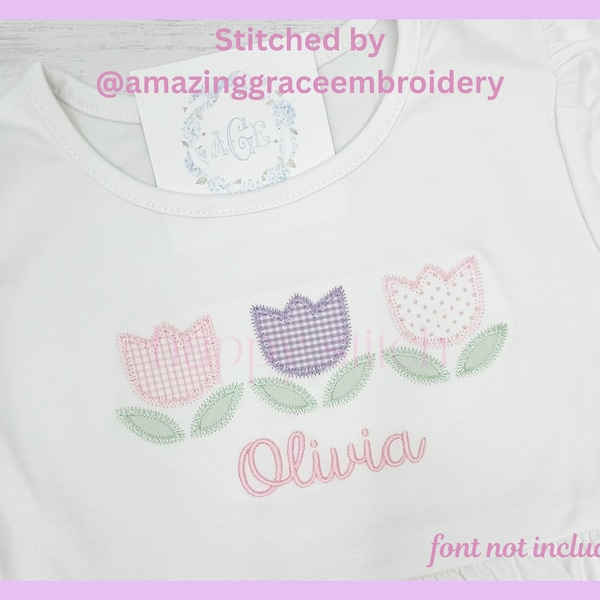 Retro tulip zig zag applique embroidery design, instant download