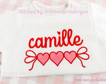 Valentine Hearts fill trio straight swag with side bows embroidery design, Valentines Day embroidery design, instant download