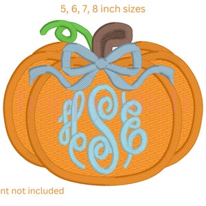 Pumpkin satin applique with bow monogram frame embroidery design, fall monogram frame embroidery design, instant download