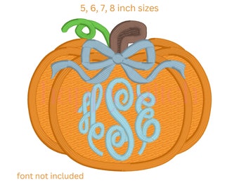 Applique en satin citrouille avec motif de broderie cadre monogramme noeud, motif de broderie cadre monogramme automne, téléchargement immédiat