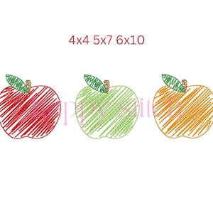 Apple trio scribble embroidery design, back to school machine embroidery design, vintage bean quick stitch