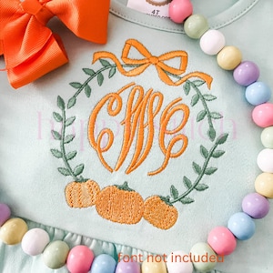 Pumpkin trio vine frame with bow embroidery design, fall monogram frame embroidery design, instant download