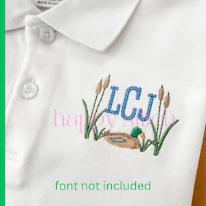 duck in cattails frame embroidery design, small monogram frame, polo boys shirt monogram frame