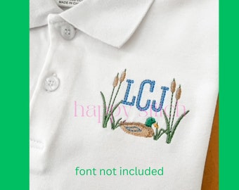 duck in cattails frame embroidery design, small monogram frame, polo boys shirt monogram frame