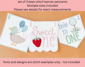 In The Hoop Banner Pennants Set of Three embroidery design Bean Stitch, ITH banner pennants, instant download