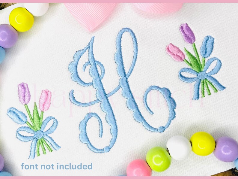 Tulip Bouquet With Bow Satin Mini Embroidery Design, Instant Download ...