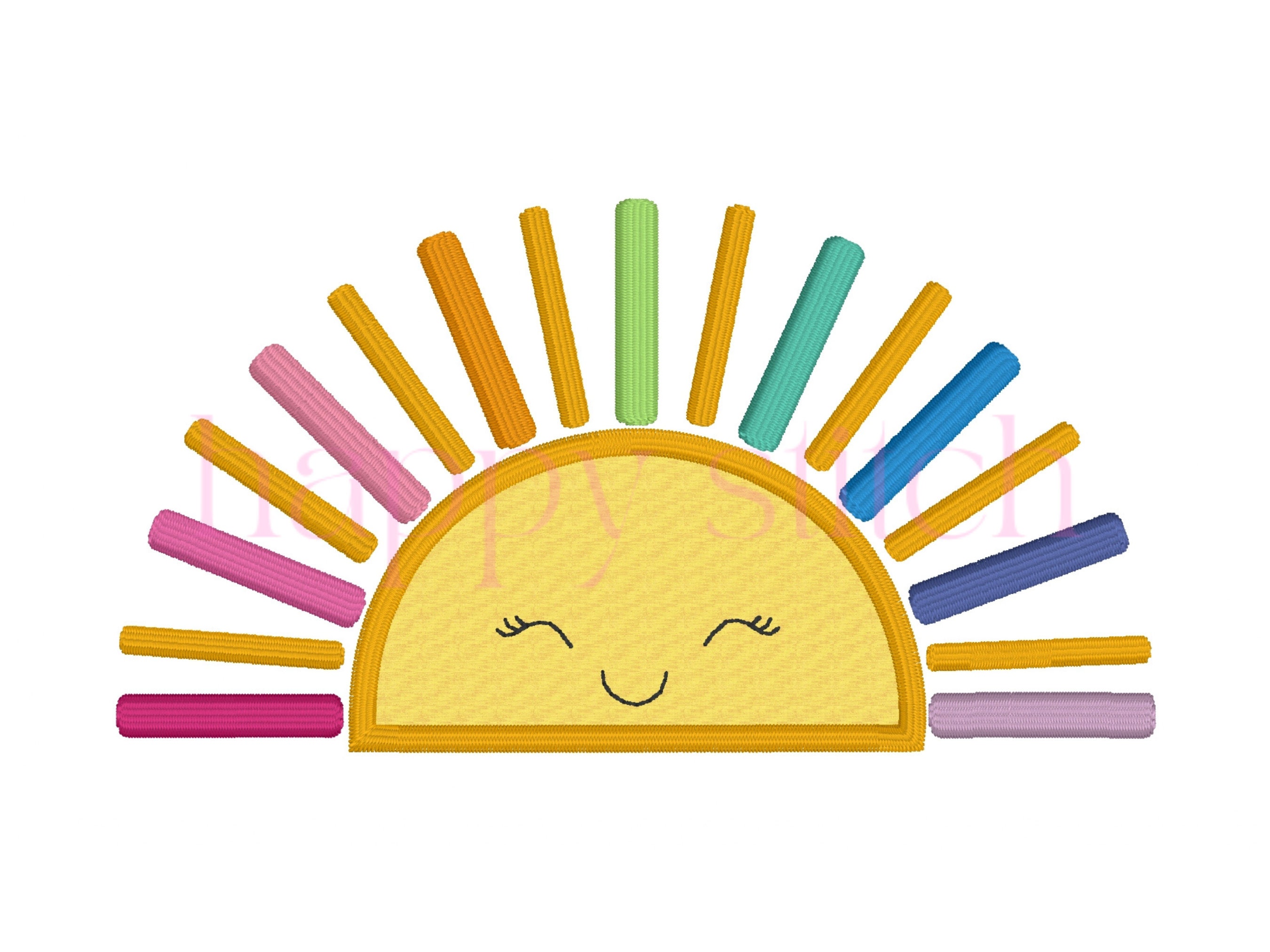 Sunshine Half Applique Embroidery Design, Sunshine With Rainbow Rays ...