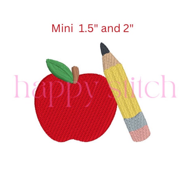 Apple with pencil mini embroidery design, back to school, polo machine embroidery design