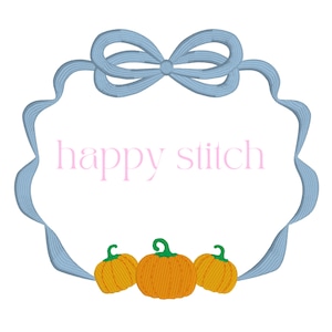 pumpkins with round bow frame embroidery design, fall monogram frame design, machine embroidery design, instant download
