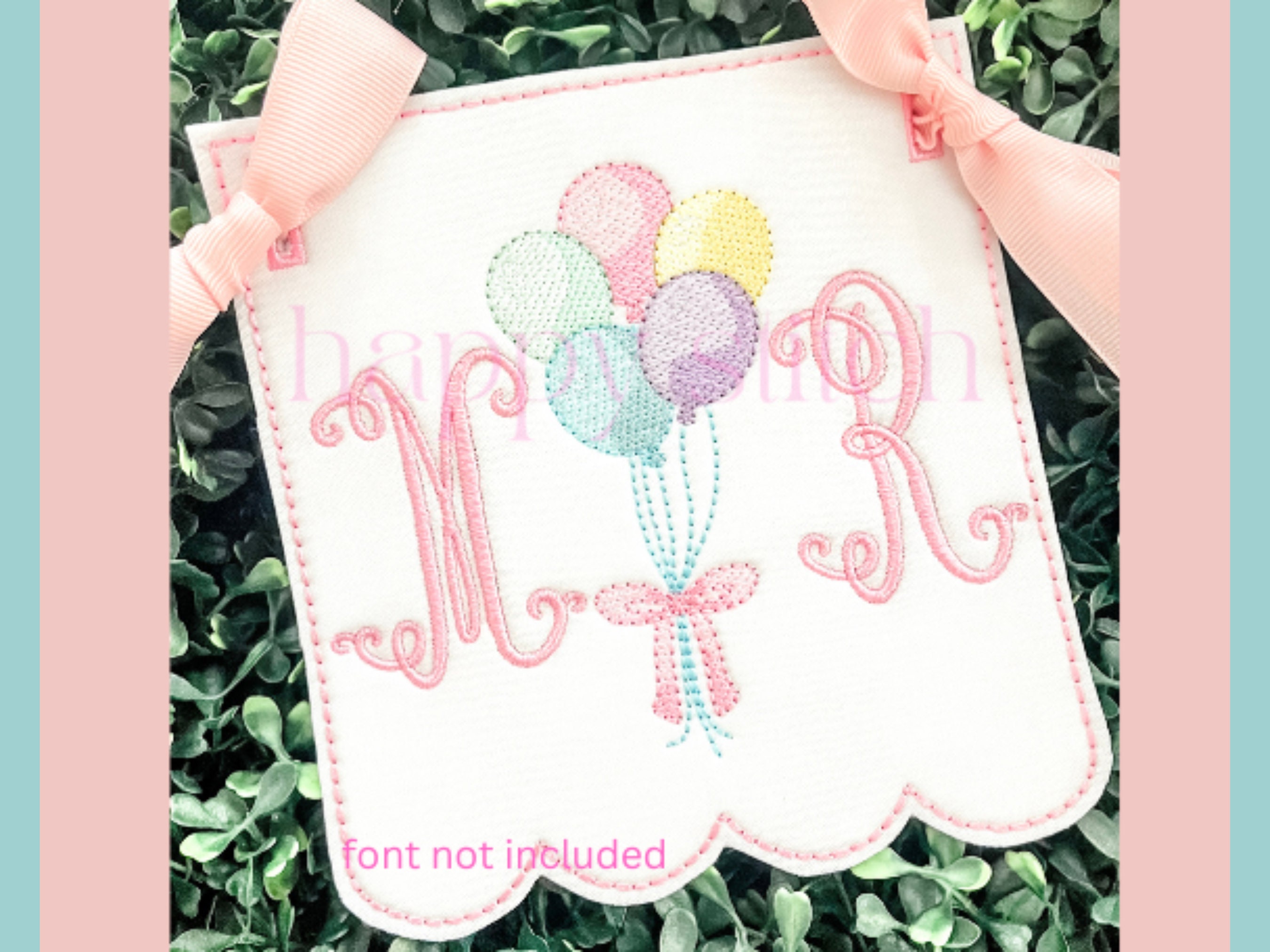Birthday balloons bundle with bow watercolor sketch embroidery design, instant download