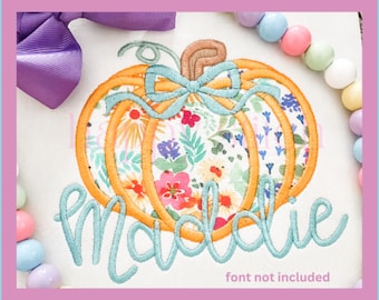 Pumpkin satin applique with bow embroidery design, fall monogram frame embroidery design, instant download