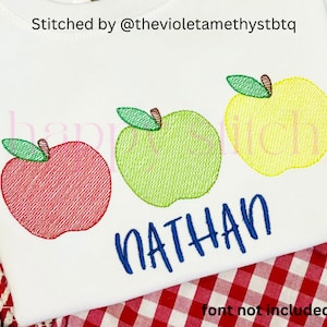 Apple trio sketch embroidery design, back to school embroidery design, instant download