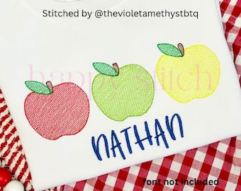 Projekt haftu szkicowego Apple Trio, projekt haftu na powrót do szkoły, natychmiastowe pobranie