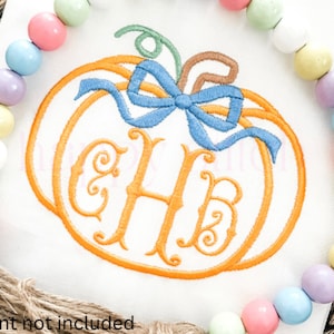Pumpkin satin outline with bow monogram frame embroidery design, fall monogram frame embroidery design, instant download