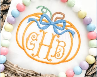Pumpkin satin outline with bow monogram frame embroidery design, fall monogram frame embroidery design, instant download