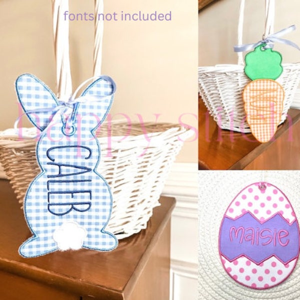 ITH Easter Basket tags embroidery design, In the hoop applique design Easter Basket tags, instsant download