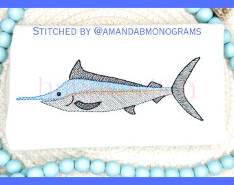 Marlin sketch embroidery design, Swordfish, ocean fish, sketch embroidery, instant download