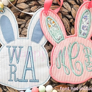 ITH Easter Bunny basket tag, in the hoop applique design monogram frame tag, instant download