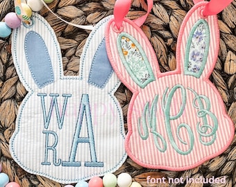 ITH Easter Bunny basket tag, in the hoop applique design monogram frame tag, instant download