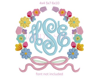 Blommig ram med rosettmonogrambroderidesign, omedelbar nedladdning