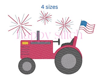Patriotic tractor with fireworks sketch fill embroidery design, 4th of july, machine embroidery design, fourth of july, instant download