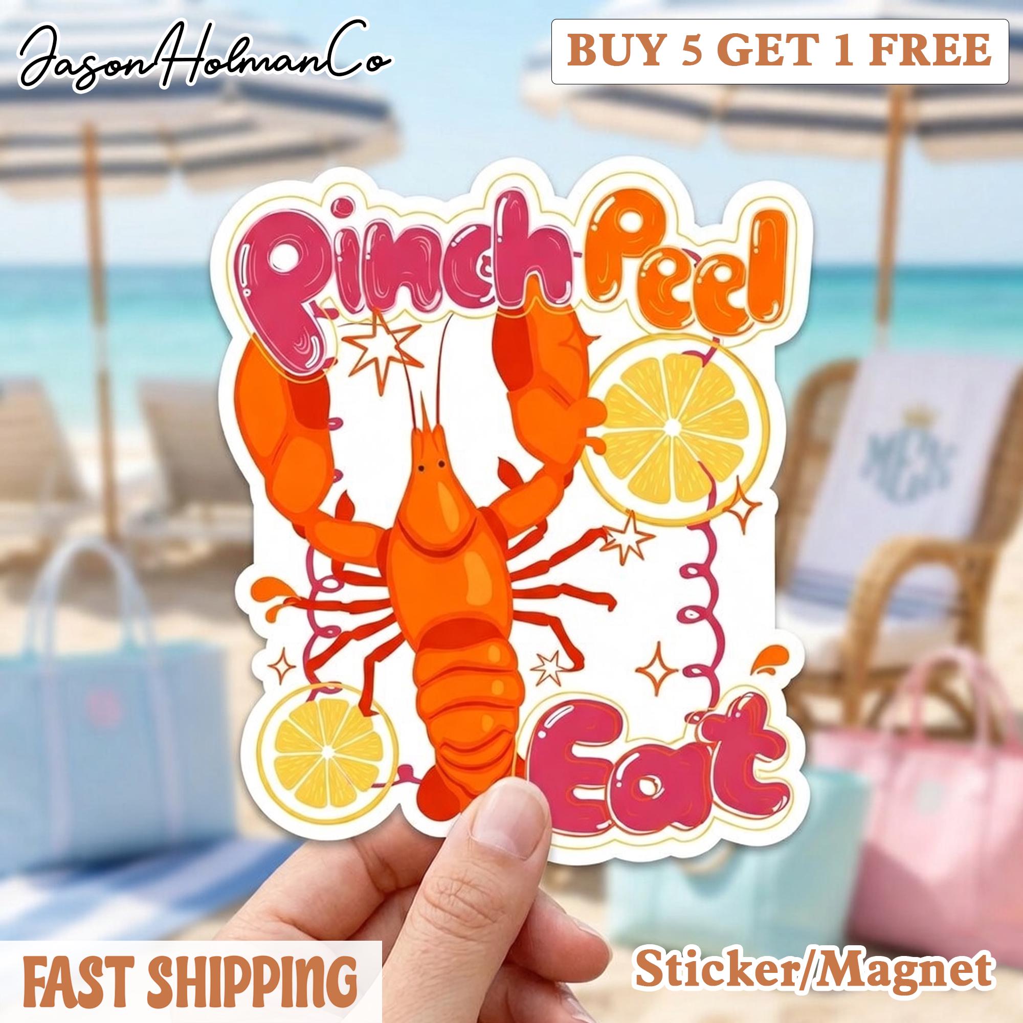 Retro Crawfish Boil Sticker Pinch Peel Eat, Preppy Stripe Coquette ...
