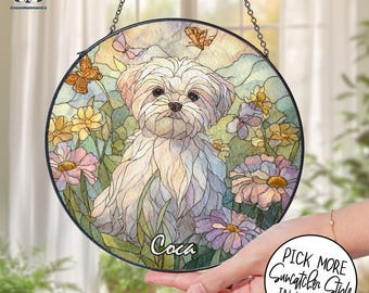 マルチーズ犬のアクリル製窓飾り、アクリル製サンキャッチャー