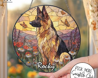 German Shepherd Stained Glass Suncatcher, Dog Memorial, Gift For Dog Lover