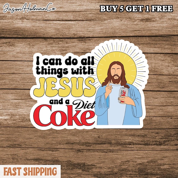 Jesus And Diet Coke Cigarette Pack Sticker – Funny Vinyl Decal, Soda Lover Gift, Silly Soda Sticker