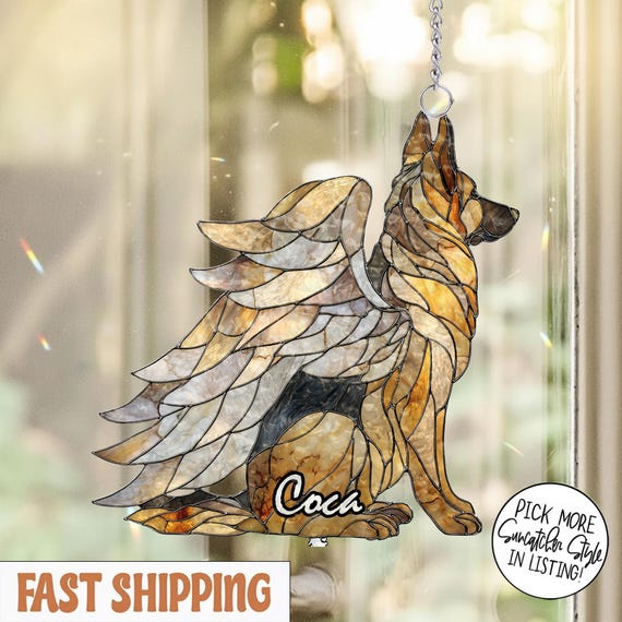 Angel German Shepherd Dog ACRYLIC Suncatcher, Dog Memorial, Pet Loss Gift, Dog Mom Gift