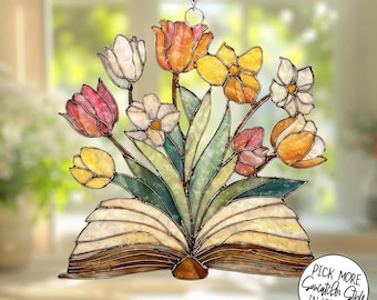 Book Wildflower ACRYLIC Suncatcher, Book ACRYLIC Window Hanging Decor, Gift for Teachers and Book Lovers, Librarian Gift