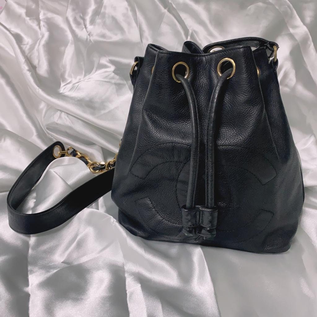 Chanel Black About Pearls Drawstring Bucket Bag Mini