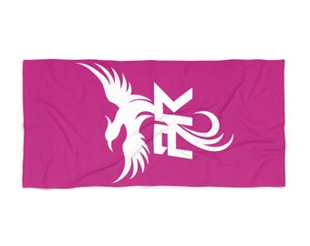 White Full Logo - Pink - Beach Towel