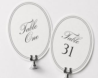 Elegant Oval Wedding Table Numbers |Custom Paper Table Numbers | Minimalist Dinner Party Table Number Cards, Custom Event Table Signage