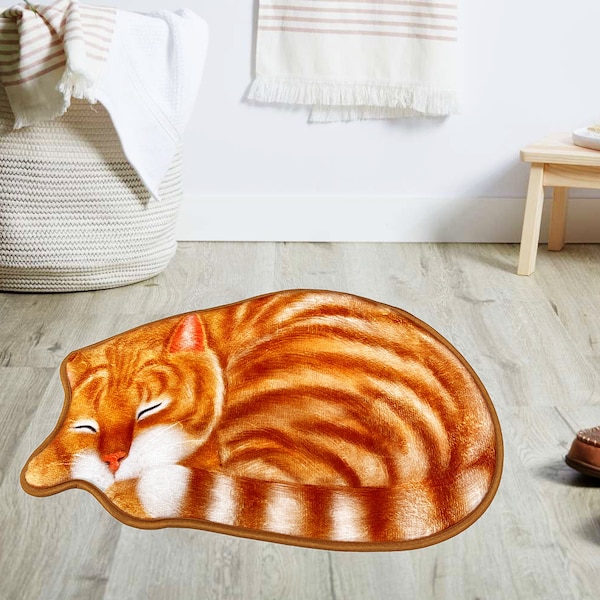 CrazyCoolCat Sleep Cat Rug - Orange Shaped Rug for Bedroom, Bathroom, Living Room, Kitchen - Soft Polyester, Non-Slip Grip Back -  20" Long