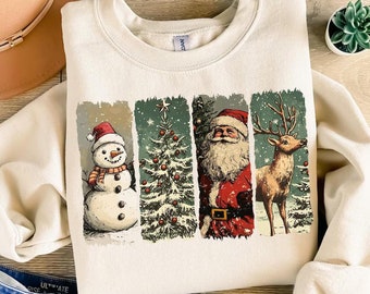 Retro Christmas Sweatshirt, Vintage Christmas Shirt, Santa Claus Shirt, Christmas Snowman Shirt, Christmas Tree Shirt, Merry Christmas Shirt