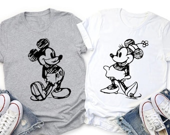 Camisa vintage do Mickey e da Minnie, Mickey Sketch, Minnie Sketch, Vintage Mickey Minnie, Férias em família na Disney, Camisa infantil da Disney, Disneyworld