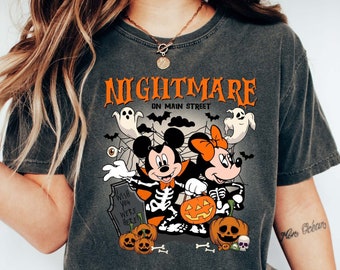 Retro Mickey Minnie Halloween-shirts, vintage Disney Halloween-T-shirt, Nightmare On The Main Streat-shirt, Halloween-pompoen, Disney-shirts