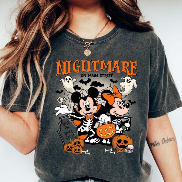 Retro Mickey Minnie Halloween Shirts, Vintage Disney Halloween T-shirt, Nightmare On The Main Streat Shirt, Halloween Pompoen, Disney shirts