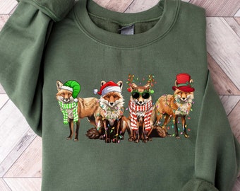 Christmas Fox Sweatshirt, Cute Fox Shirt, goblincore clothing, Spy Fox, fox shirt, Christmas Crewneck, Christmas Fox Family Shirt