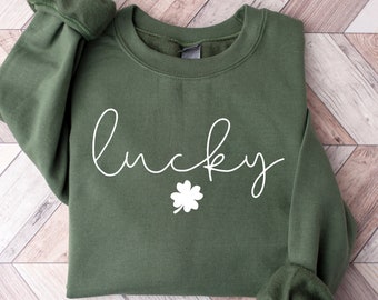 Lucky Sweatshirt, Clover Sweatshirt, St Patricks Day Sweatshirt, Saint Patrick's Pullover, Lucky Sweater, Clovers, Simple Holiday Sweater,