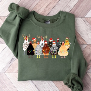 Сute Christmas Chickens Sweatshirt, Christmas Farm Animals Sweatshirt, Womens Christmas Chicken Sweatshirt,Christmas Holiday Sweatshirt Gift
