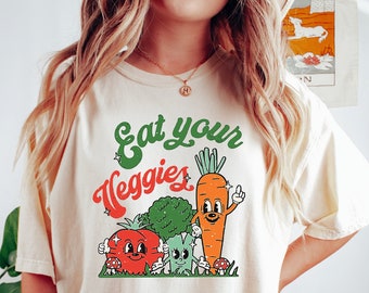 Eat Your Veggies Retro Graphic Shirt, Vegan Shirt, Farmers Market Vegetable Shirt, Vegetarian Shirt, Vegetable Shirt, Vegan Sweatshirt